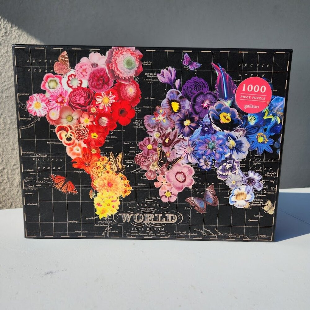 Galison Full Bloom World Map Jigsaw Puzzle 1000 Piece Flowers Spring Art Deco Fi